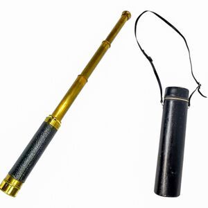 Antique French Nautical Brass Maritime Telescope Spyglass With Leather Case 24"